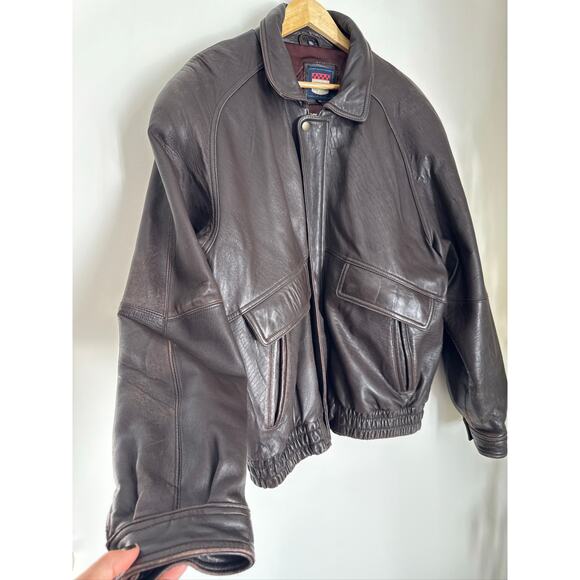 J Park Collection Other - J Park Collection Vintage Leather Bomber Jacket Dark Brown XLT